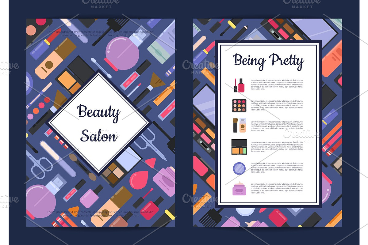 Vector card, flyer, brochure template for beauty brand,presentation with flat style makeup and skincare in Graphics - product preview 8