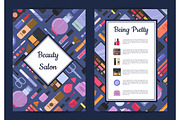 Vector card, flyer, brochure template for beauty brand,presentation with flat style makeup and skincare