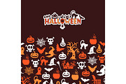 Vector halloween background with witches, pumpkins, ghosts, spiders silhouettes