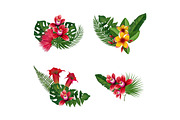 Vector tropical palm leaves and exotic flower