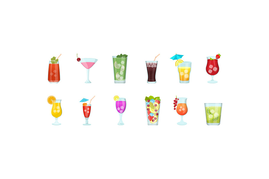 12 Flat Juice Glasses Icons  in Graphics - product preview 8