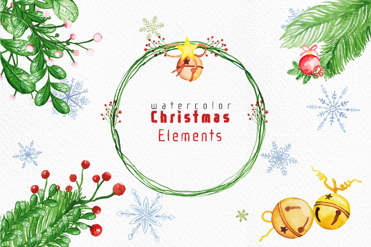 Watercolor christmas elements in Illustrations - product preview 8