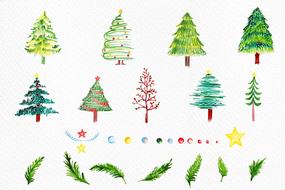 Watercolor christmas elements in Illustrations - product preview 1