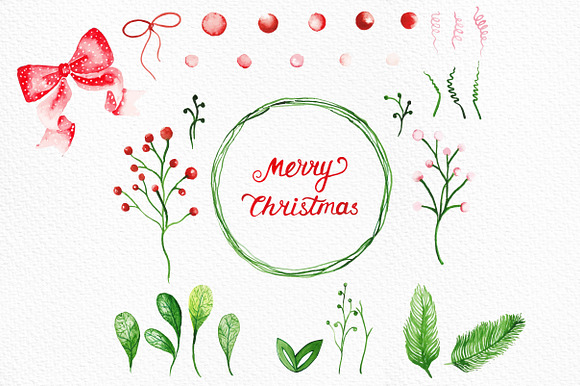 Watercolor christmas elements in Illustrations - product preview 3