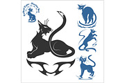 Tribal Cats for Tattoo - vector set.