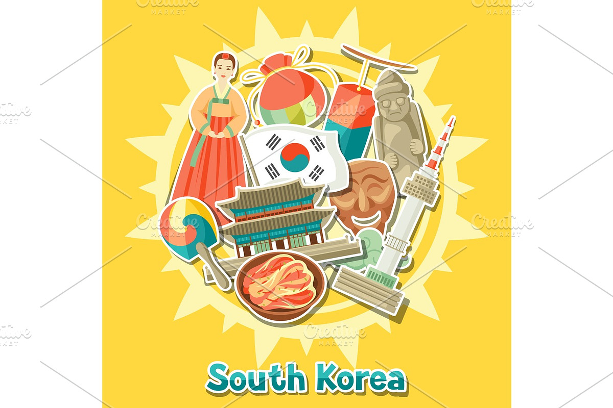 Korea background design. Korean traditional sticker symbols and objects in Illustrations - product preview 8