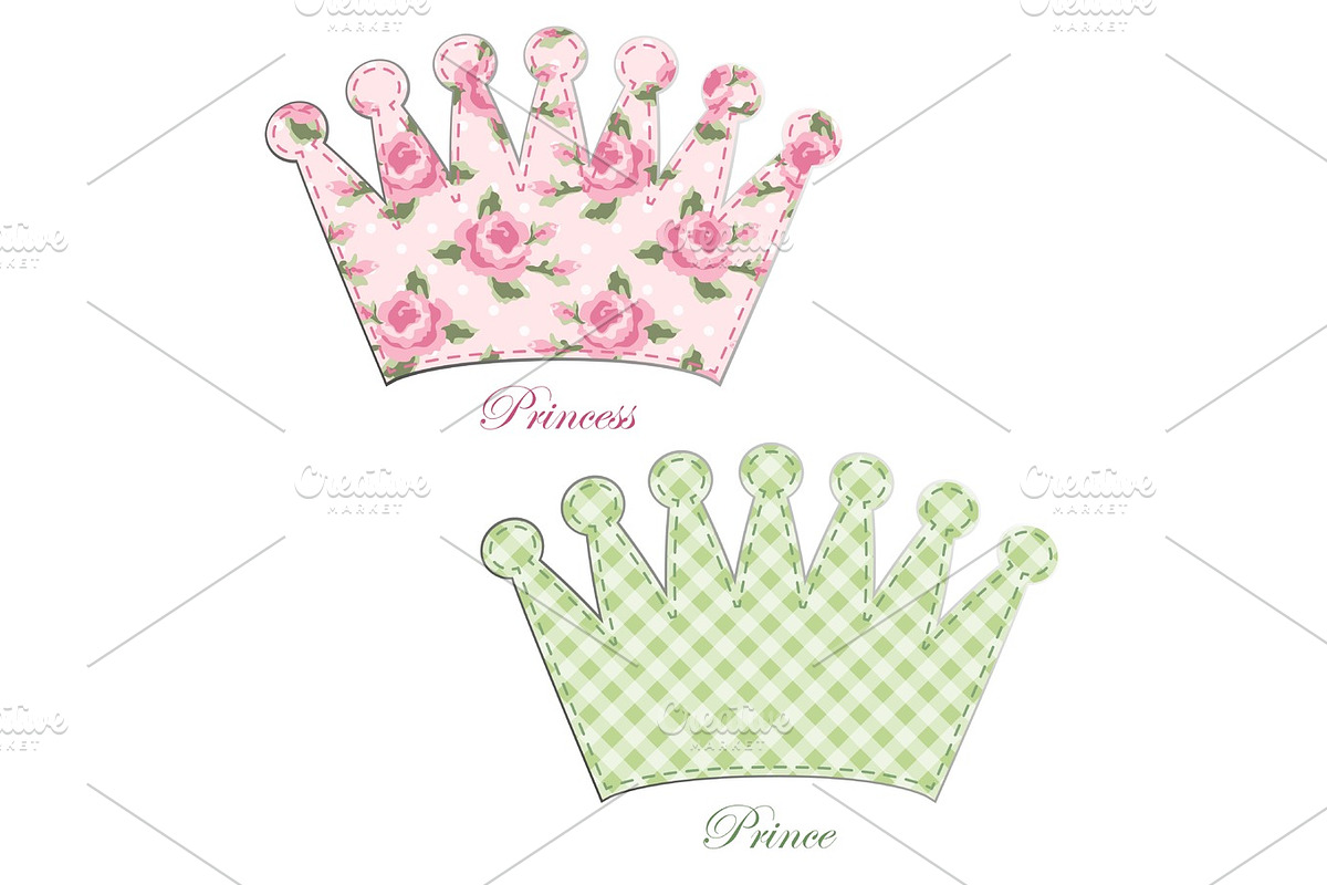 Retro applique of fabric crown in shabby chic style in Illustrations - product preview 8