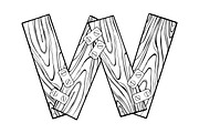 Wooden letter W engraving vector illustration