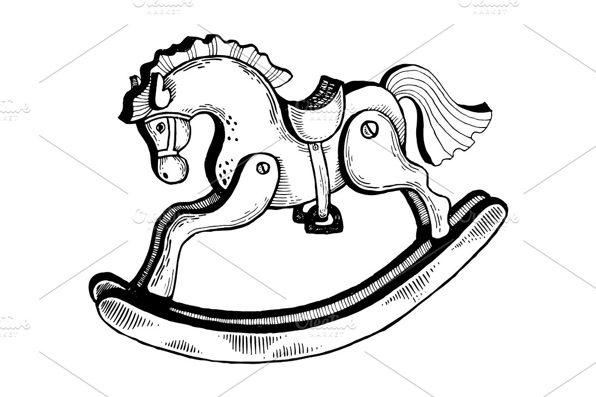 Rocking horse toy engraving vector illustration in Illustrations - product preview 8