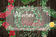 Winter Wreaths Watercolor Clip Art