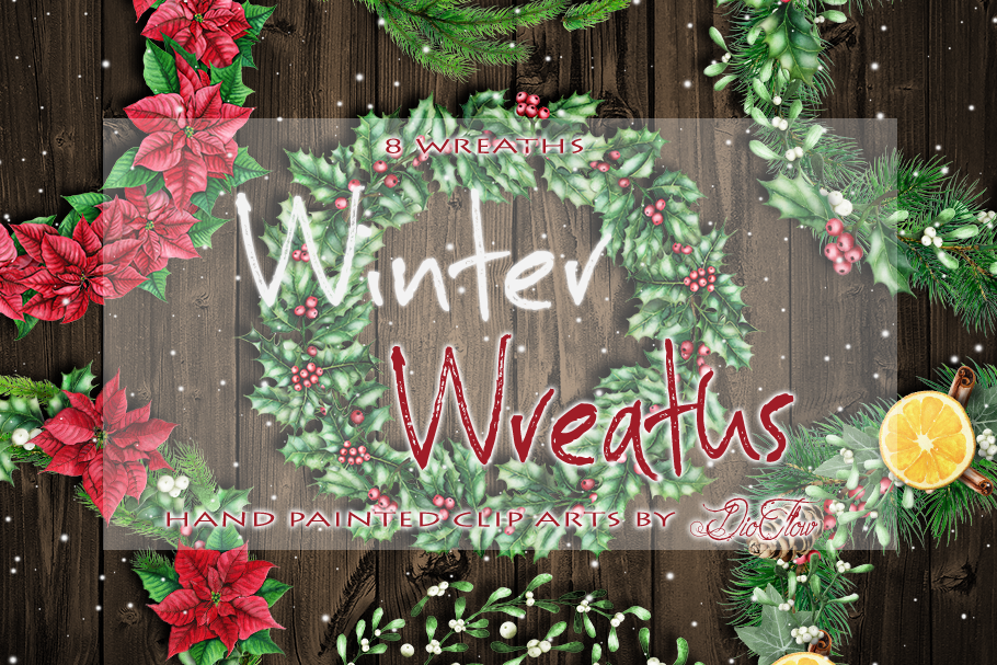 Winter Wreaths Watercolor Clip Art in Illustrations - product preview 8