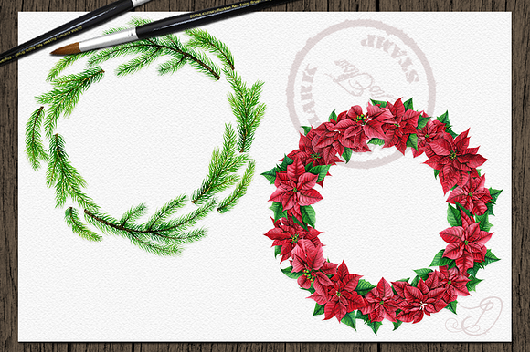 Winter Wreaths Watercolor Clip Art in Illustrations - product preview 1