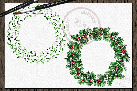 Winter Wreaths Watercolor Clip Art in Illustrations - product preview 2