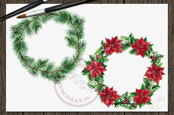 Winter Wreaths Watercolor Clip Art in Illustrations - product preview 3