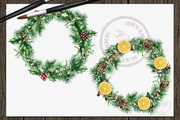 Winter Wreaths Watercolor Clip Art in Illustrations - product preview 4