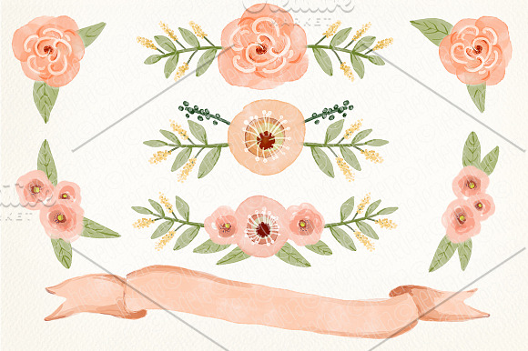Watercolor coral olive floral wreath in Illustrations - product preview 2