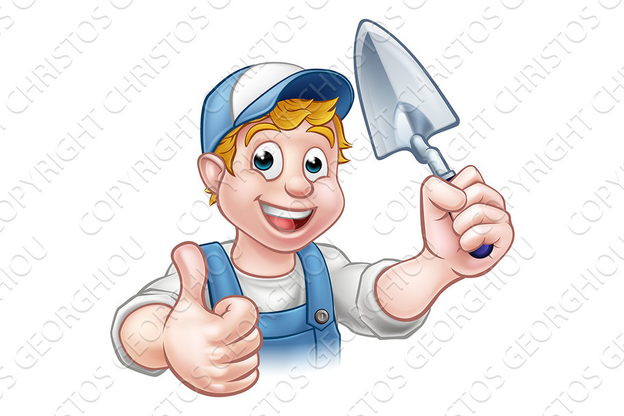 Builder Bricklayer Construction Worker Trowel Tool in Illustrations - product preview 8