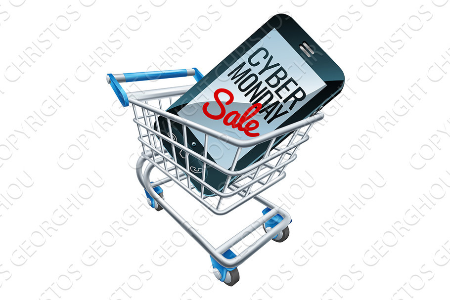Cyber Monday Sale Mobile Phone Trolley Sign in Illustrations - product preview 8