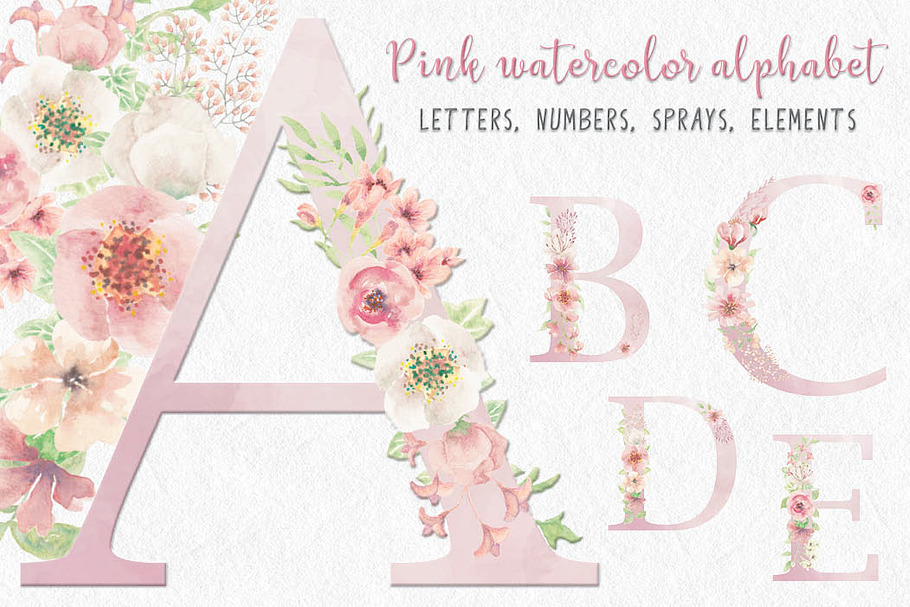 Watercolor letters, numbers & sprays