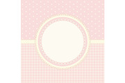Primitive retro frame with lace and ribbon on polka dots and gingham background