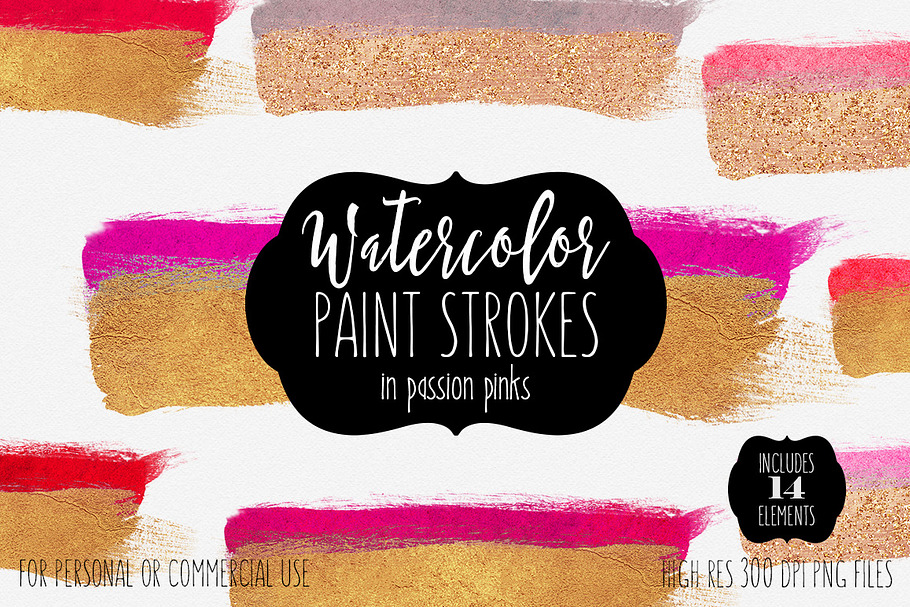 Gold & Pink Watercolor Paint Strokes