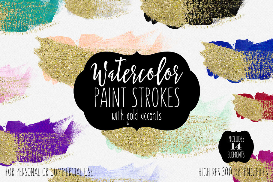 Watercolor & Gold Brush Strokes