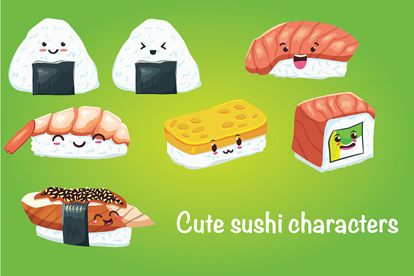 Big vector sushi illustration set