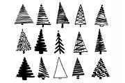 Christmas Tree Sketch Set Isolated 