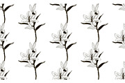 Vector Black Seamless Pattern with Drawn Lilies