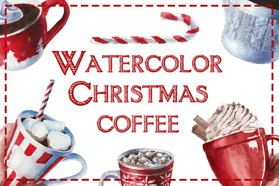 Watercolor Christmas coffee