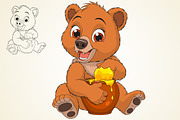 Funny bear with a pot of honey
