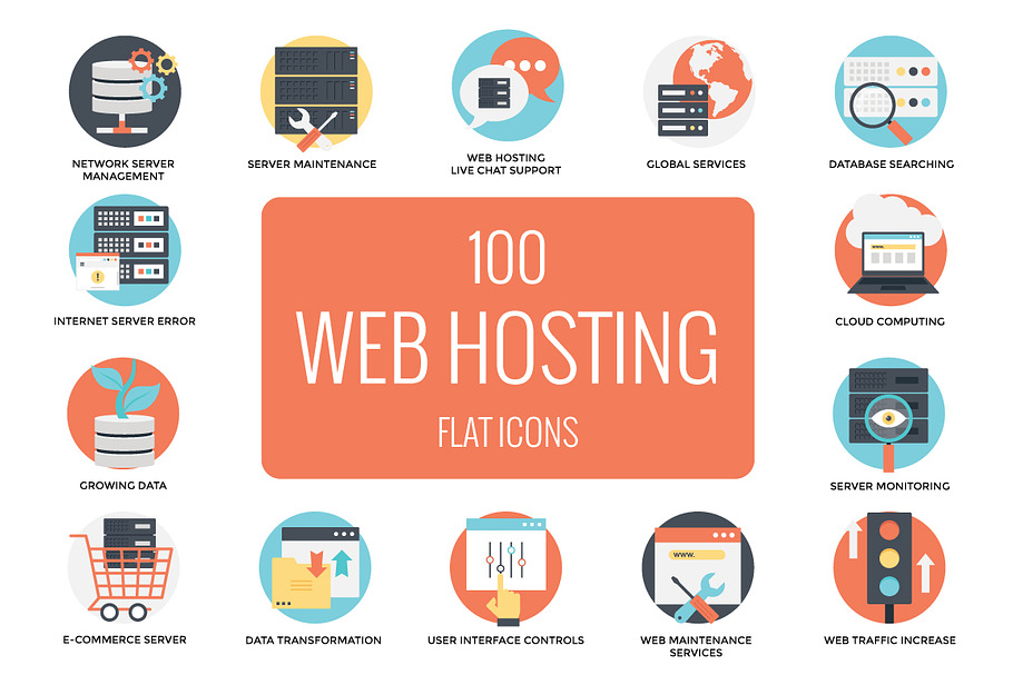100 Flat Web Hosting Icons