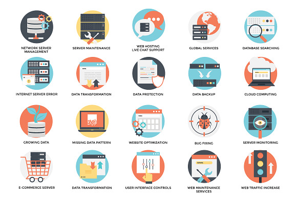 100 Flat Web Hosting Icons in Server Icons - product preview 1