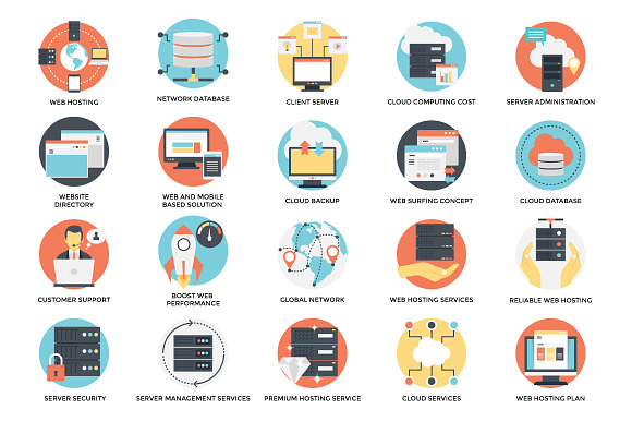100 Flat Web Hosting Icons in Server Icons - product preview 2