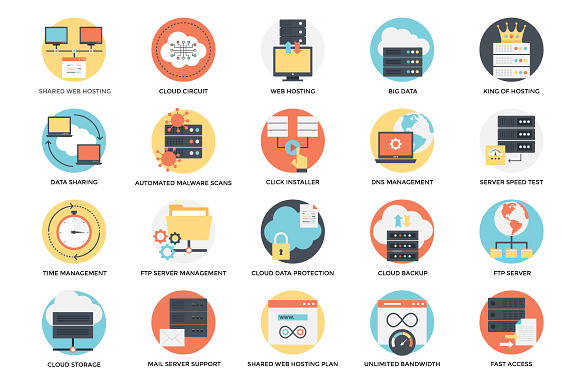 100 Flat Web Hosting Icons in Server Icons - product preview 3