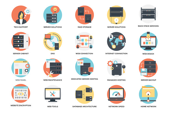 100 Flat Web Hosting Icons in Server Icons - product preview 4