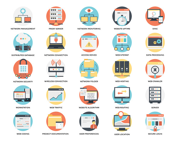 100 Flat Web Hosting Icons in Server Icons - product preview 5