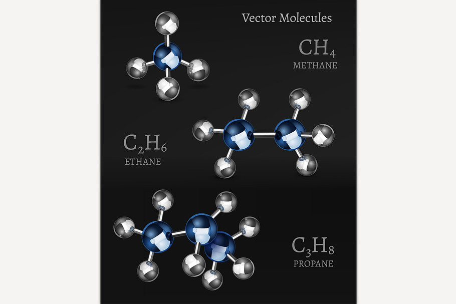 Propane Ethane Methane Molecules in Illustrations - product preview 8