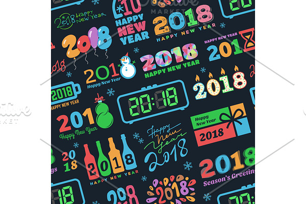 2018 New Year calendar Christmass logo text Holiday calendar print colored Xmas text design newborn party illustration seamless pattern background