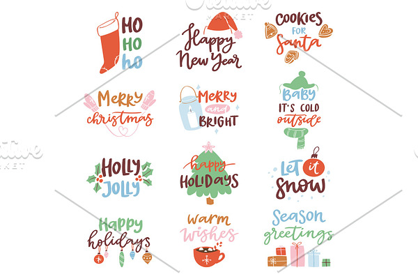 2018 happy New Year text logo badge lettering holiday calendar print design Merry Christmas newborn party illustration