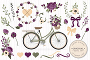 Deep Plum Floral Bicycle Vectors