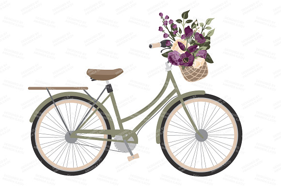 Deep Plum Floral Bicycle Vectors in Illustrations - product preview 2