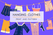 Hanging clothes. Print and patterns.