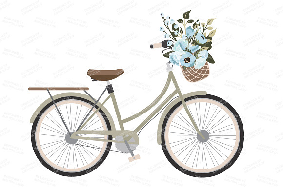 Soft Blue Vector Bicycle & Flowers in Illustrations - product preview 2