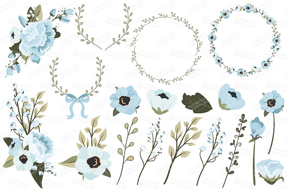 Soft Blue Vector Bicycle & Flowers in Illustrations - product preview 3