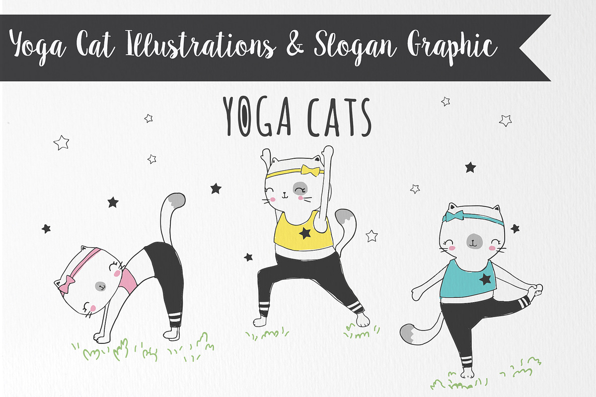 Cute Yoga Cats Graphic and Slogan in Illustrations - product preview 8