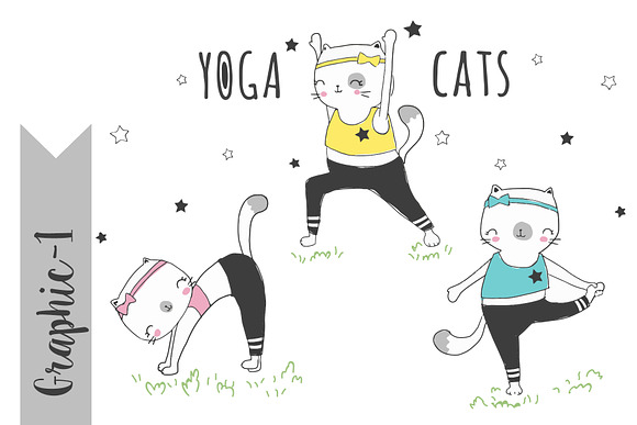 Cute Yoga Cats Graphic and Slogan in Illustrations - product preview 1