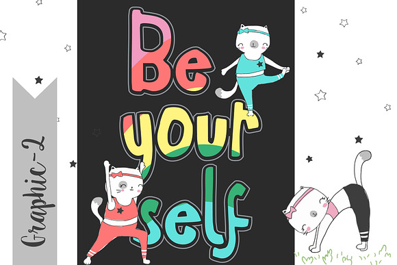 Cute Yoga Cats Graphic and Slogan in Illustrations - product preview 2