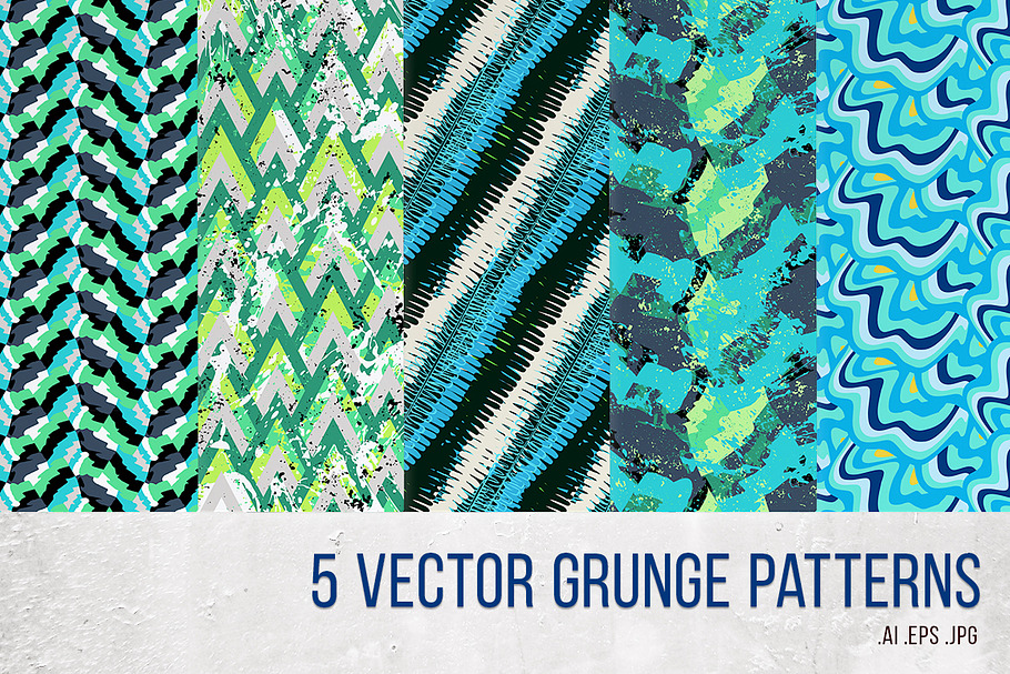 5 Vector green grunge patterns