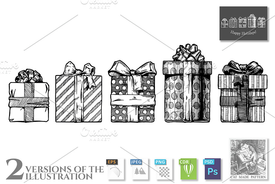 Hand drawn illustration of gift boxe in Illustrations - product preview 8
